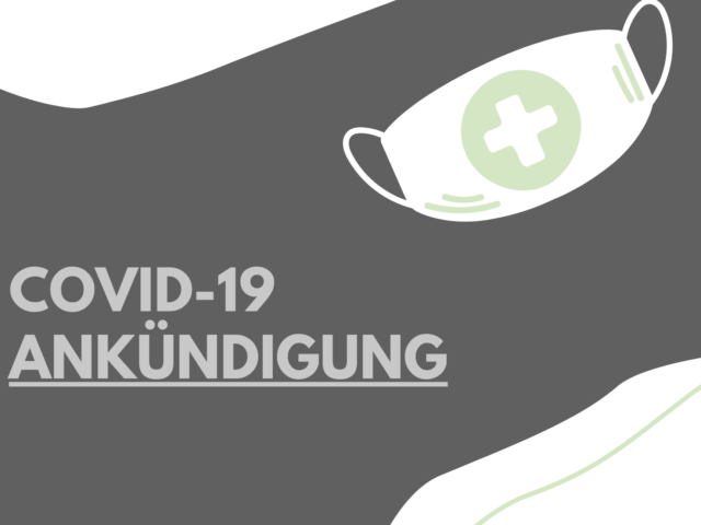 Grafik in grau und türkis für Covid-19 Ankündigung